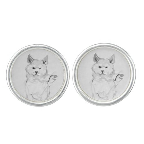 Shiba Inu Painting 4 Chinese Dog Year Zodiac CuffL Cufflinks