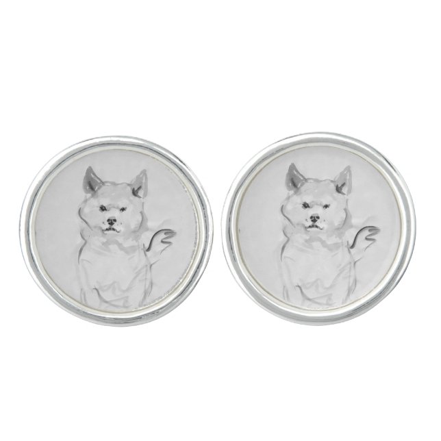Shiba Inu Painting 4 Chinese Dog Year Zodiac CuffL Cufflinks (Front)