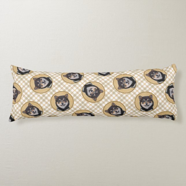 Shiba Inu Painting Black and Tan Original Dog Art Body Pillow (Front)