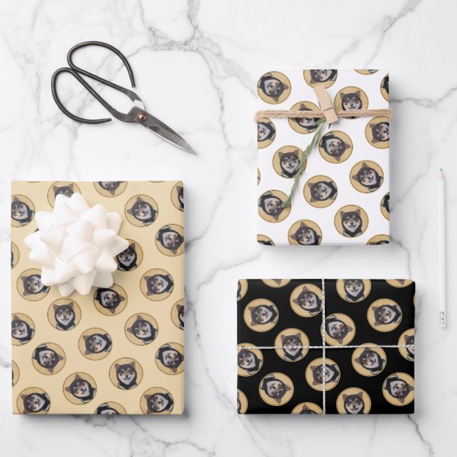 Shiba Inu Painting Black and Tan Original Dog Art Wrapping Paper Sheets (Front)