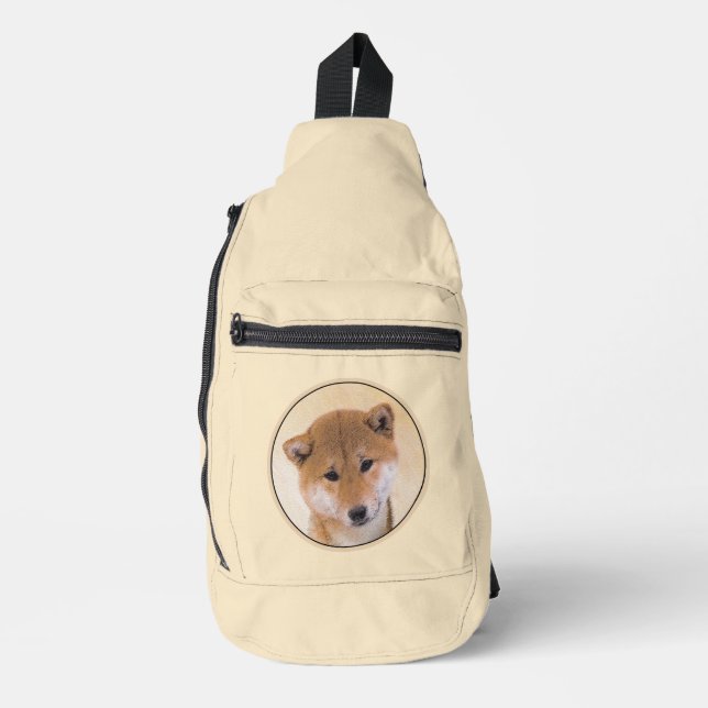 Shiba Inu Painting Red Cute Original Pet Dog Art Sling Bag (Front)