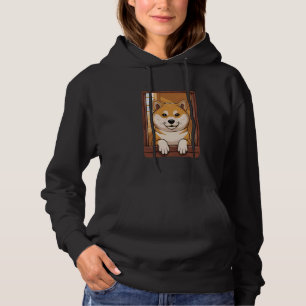 Shiba Inu Peeking Out Of A Window. Dog Lover Hoodie