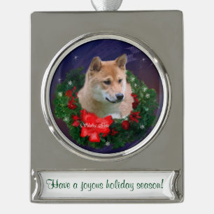 Shiba Inu Personalized Christmas Silver Plated Banner Ornament
