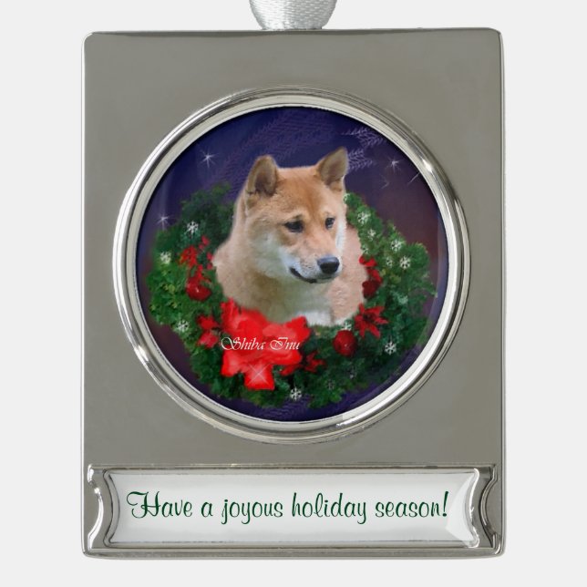 Shiba Inu Personalized Christmas Silver Plated Banner Ornament (Front)