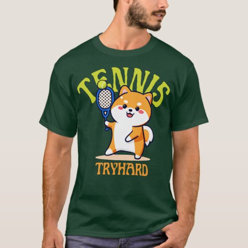 Shiba Inu Playing Tennis Funny Tennis 1 T_Shirt