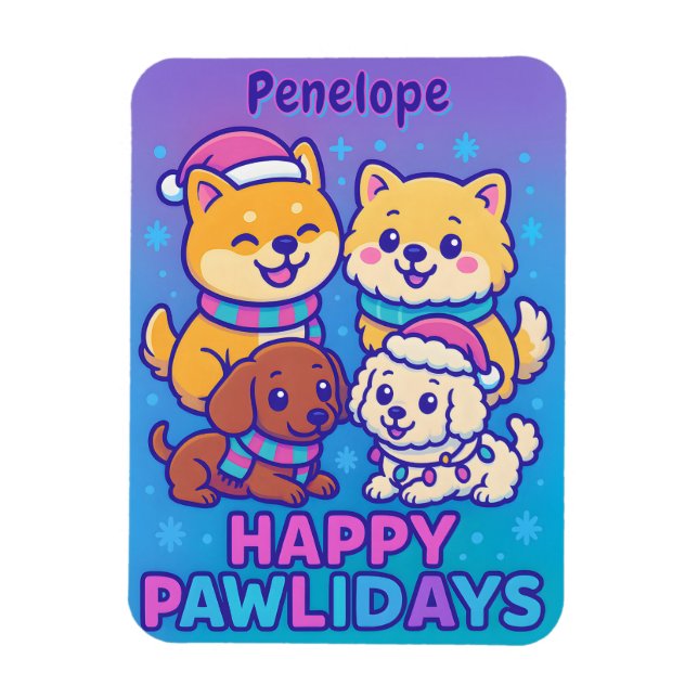 Shiba Inu Poodle Christmas Dogs Blue Purple Puppy Magnet (Vertical)