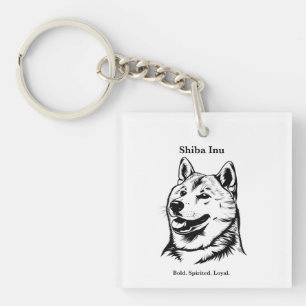 Shiba Inu Portrait Black Line Illustration Keychain