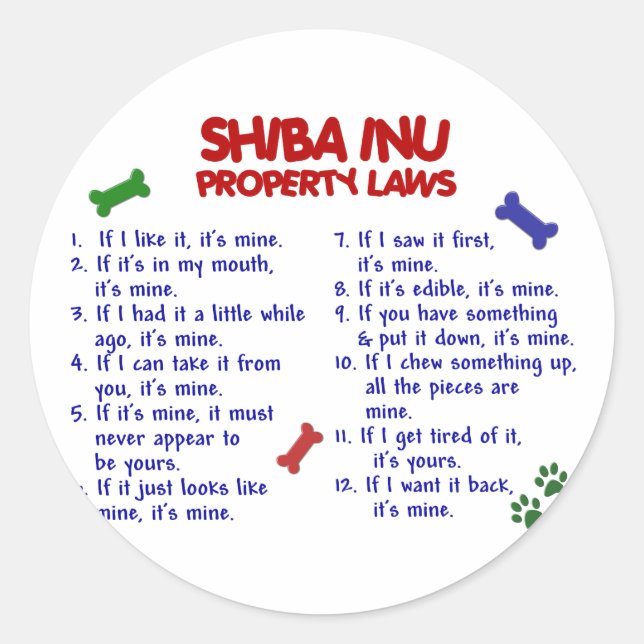SHIBA INU Property Laws 2 Classic Round Sticker (Front)