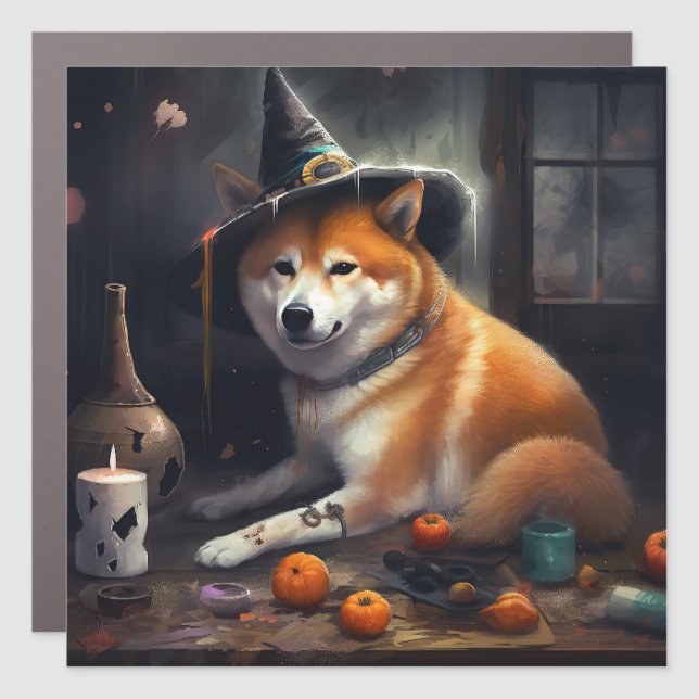 Shiba Inu Pumpkins Halloween Scary Car Magnet (Front)