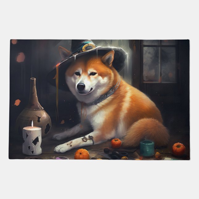 Shiba Inu Pumpkins Halloween Scary Doormat (Front)