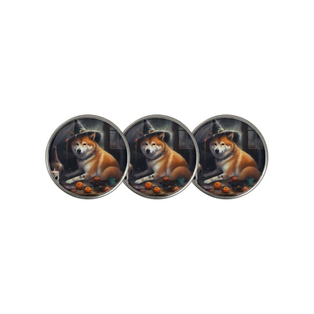 Shiba Inu Pumpkins Halloween Scary Golf Ball Marker (3 Up)