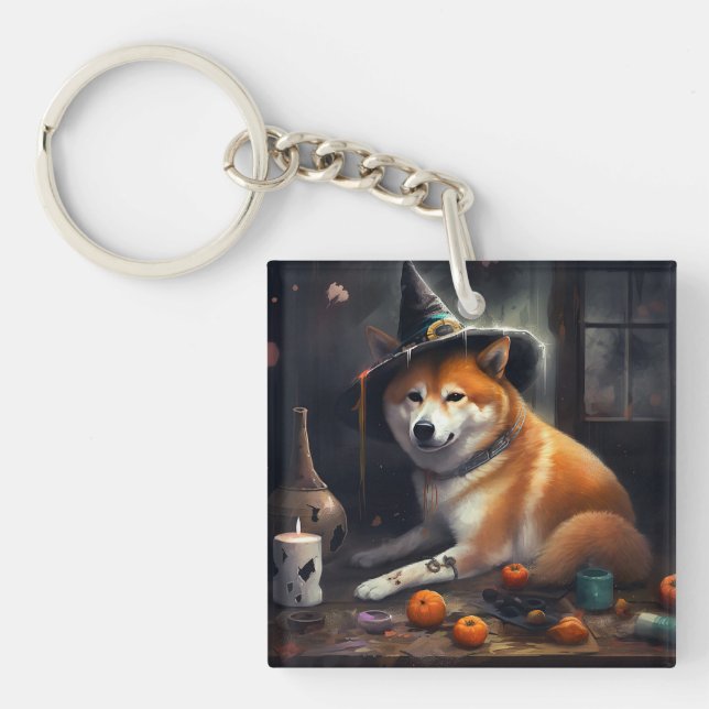 Shiba Inu Pumpkins Halloween Scary Keychain (Front)