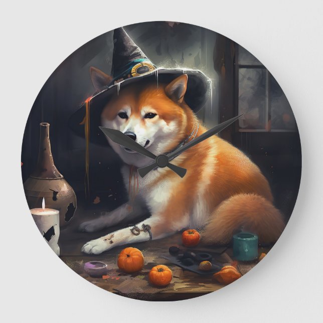 Shiba Inu Pumpkins Halloween Scary Large Clock (Front)