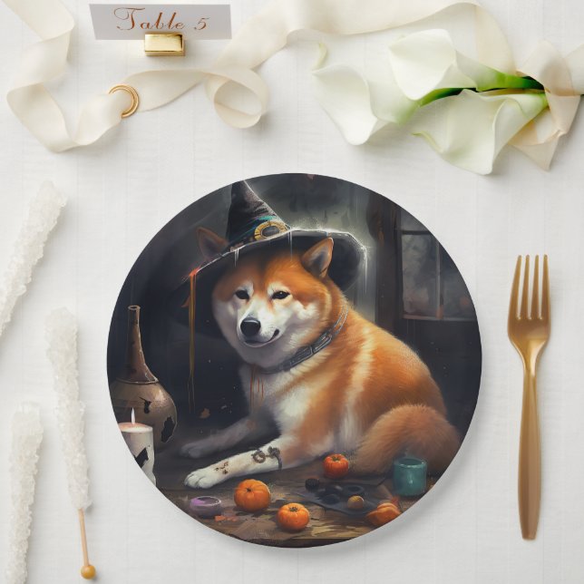 Shiba Inu Pumpkins Halloween Scary Paper Plates (Wedding)