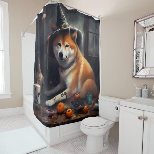 Shiba Inu Pumpkins Halloween Scary Shower Curtain (In Situ)