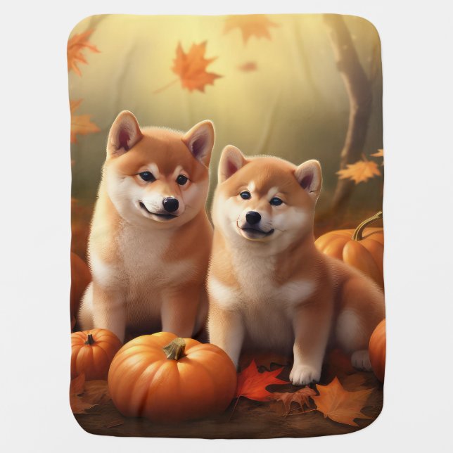 Shiba Inu Puppy Autumn Delight Pumpkin Baby Blanket (Front)
