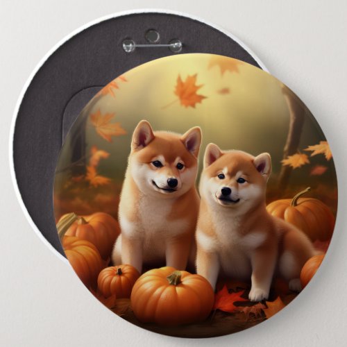 Shiba Inu Puppy Autumn Delight Pumpkin Button