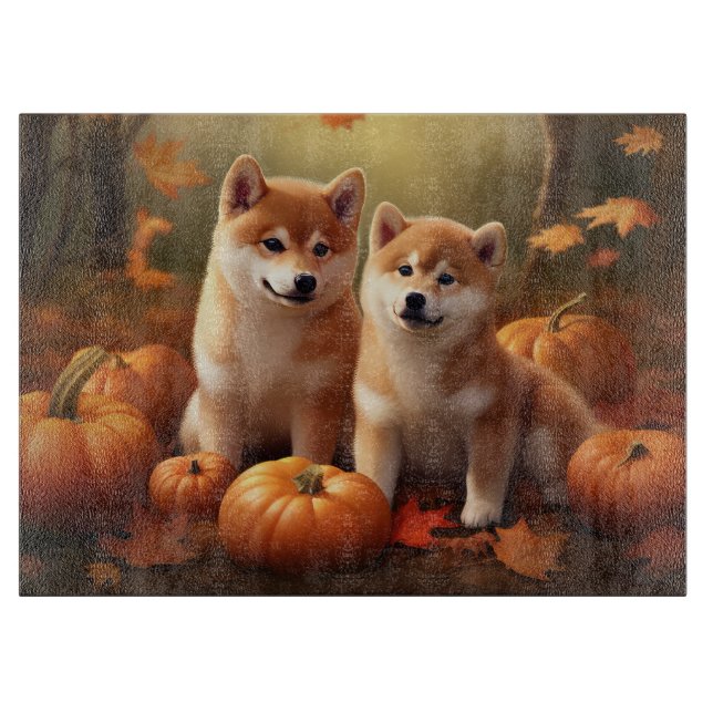 Shiba Inu Puppy Autumn Delight Pumpkin Cutting Board (Front)