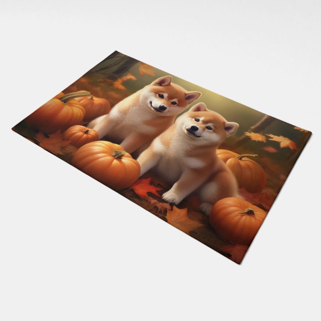 Shiba Inu Puppy Autumn Delight Pumpkin Doormat (Angled)