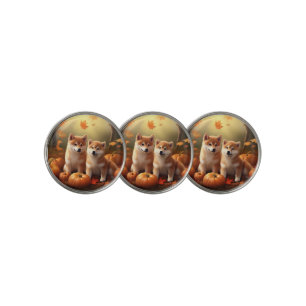 Shiba Inu Puppy Autumn Delight Pumpkin Golf Ball Marker