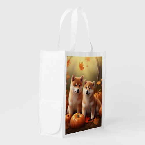 Shiba Inu Puppy Autumn Delight Pumpkin Grocery Bag