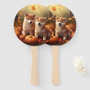 Shiba Inu Puppy Autumn Delight Pumpkin Hand Fan