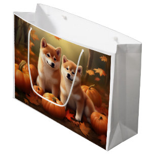 Shiba Inu Puppy Autumn Delight Pumpkin Large Gift Bag