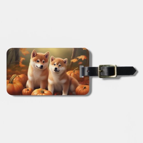 Shiba Inu Puppy Autumn Delight Pumpkin Luggage Tag