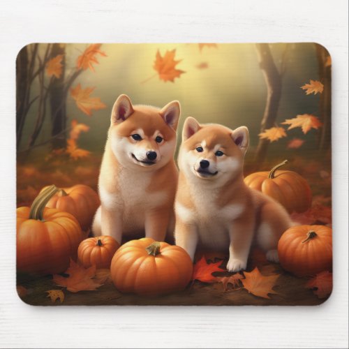 Shiba Inu Puppy Autumn Delight Pumpkin Mouse Pad