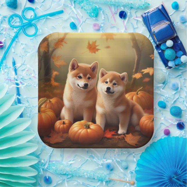 Shiba Inu Puppy Autumn Delight Pumpkin Paper Plates (Party)
