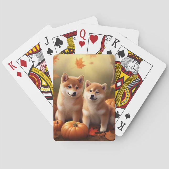 Shiba Inu Puppy Autumn Delight Pumpkin Poker Cards (Back)