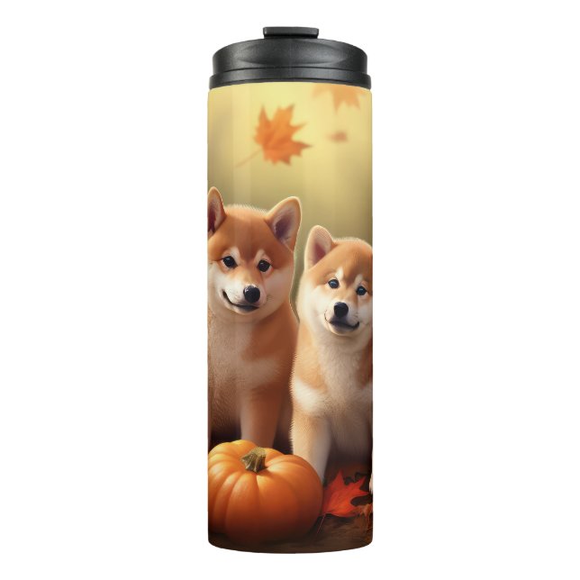 Shiba Inu Puppy Autumn Delight Pumpkin Thermal Tumbler (Front)