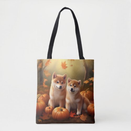 Shiba Inu Puppy Autumn Delight Pumpkin Tote Bag