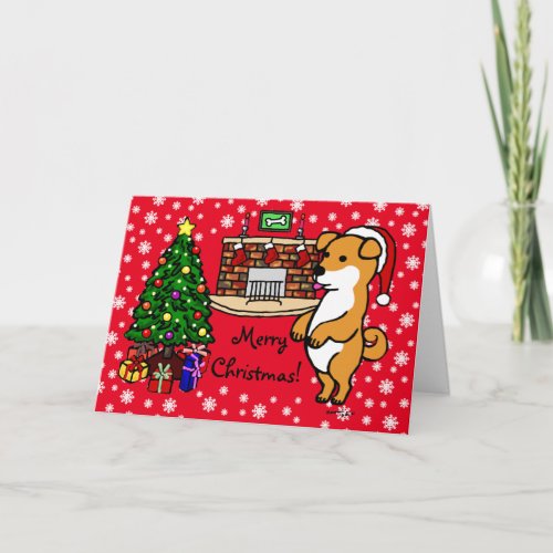 Shiba Inu Puppy Christmas Santa Red Holiday Card