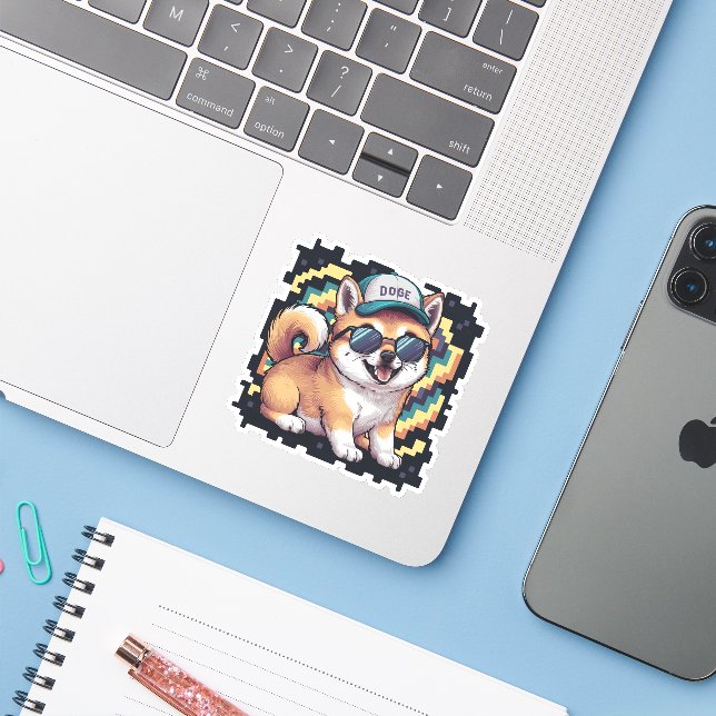 Shiba Inu Puppy Dog Sticker (Laptop w/ iPhone)