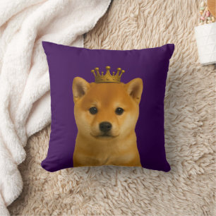 Shiba Inu Puppy in Gold Crown Cute Throw Pillow