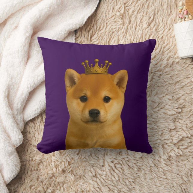Shiba Inu Puppy in Gold Crown Cute Throw Pillow (Blanket)