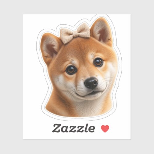 Shiba Inu Puppy with Bow Sticker
