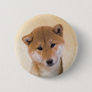 Shiba Inu (Red) Painting - Original Dog Art Button