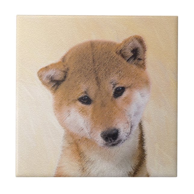 Shiba Inu (Red) Painting - Original Dog Art Ceramic Tile (Front)
