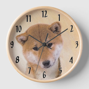 Shiba Inu (Red) Painting - Original Dog Art Clock