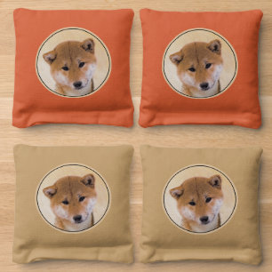 Shiba Inu (Red) Painting - Original Dog Art Cornhole Bags