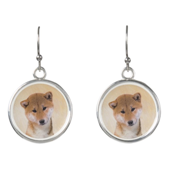 Shiba Inu (Red) Painting - Original Dog Art Earrings (Front)