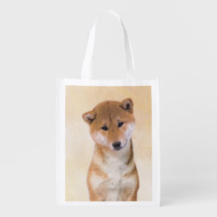 Shiba Inu (Red) Painting - Original Dog Art Grocery Bag