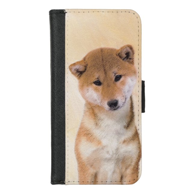 Shiba Inu (Red) Painting - Original Dog Art iPhone Wallet Case (Front)