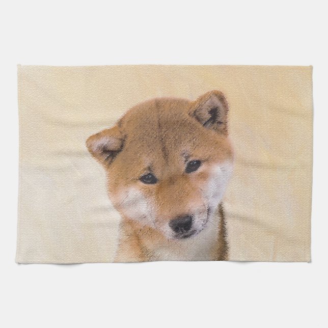 Shiba Inu (Red) Painting - Original Dog Art Kitchen Towel (Horizontal)