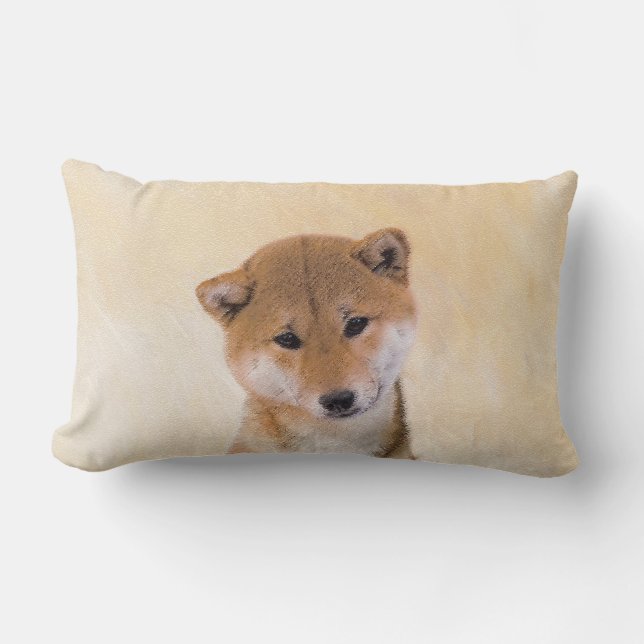 Shiba Inu (Red) Painting - Original Dog Art Lumbar Pillow (Front)