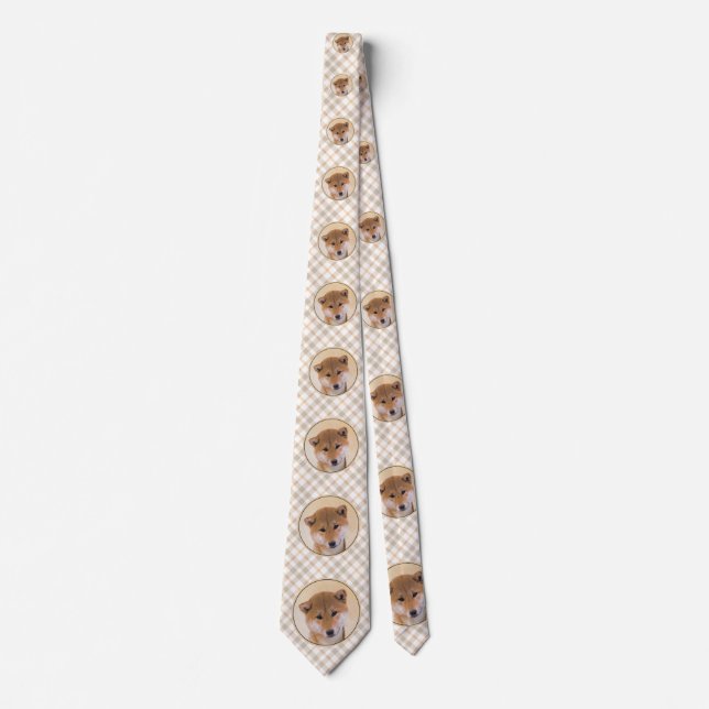 Shiba Inu (Red) Painting - Original Dog Art Neck Tie (Front)