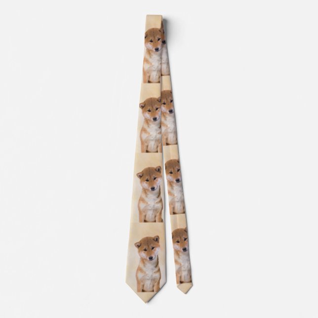 Shiba Inu (Red) Painting - Original Dog Art Neck Tie (Front)