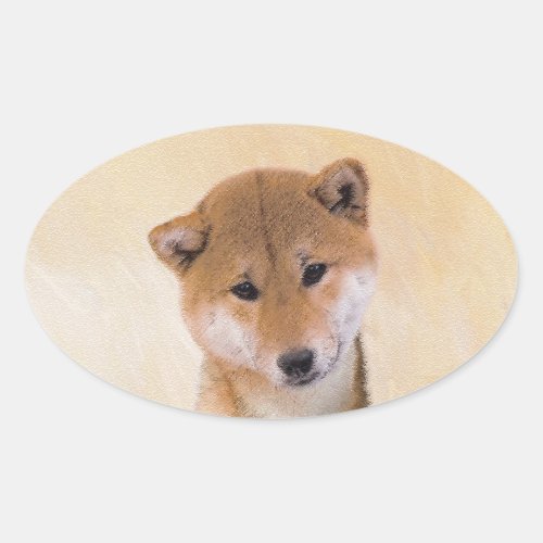 Shiba Inu Red Painting _ Original Dog Art Oval Sticker